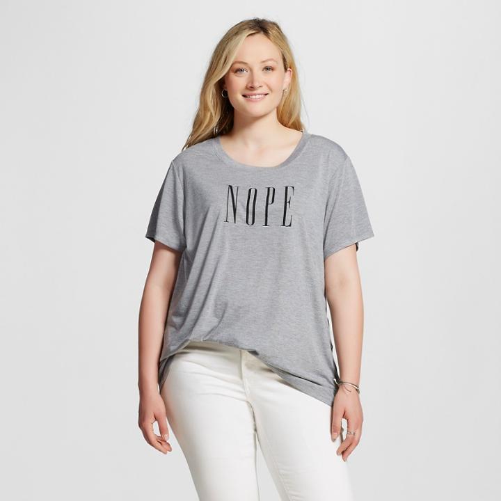 Modern Lux Women's Plus Size Nope Graphic T-shirt Charcoal Gray 1x -
