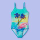 Girls' Palm Trees One Piece Swimsuit - More Than Magic Turquoise