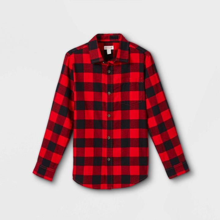 Boys' Flannel Button-down Long Sleeve Shirt - Cat & Jack Red/black