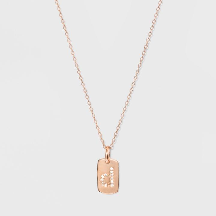 Sterling Silver Initial D Cubic Zirconia Necklace - A New Day Rose Gold, Rose Gold - D