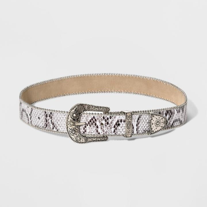 Women's Snake Buckle Loop Tip Set Belt - Wild Fable Silver