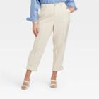 Women's Plus Size High-rise Slim Straight Leg Pintuck Ankle Pants - A New Day Cream