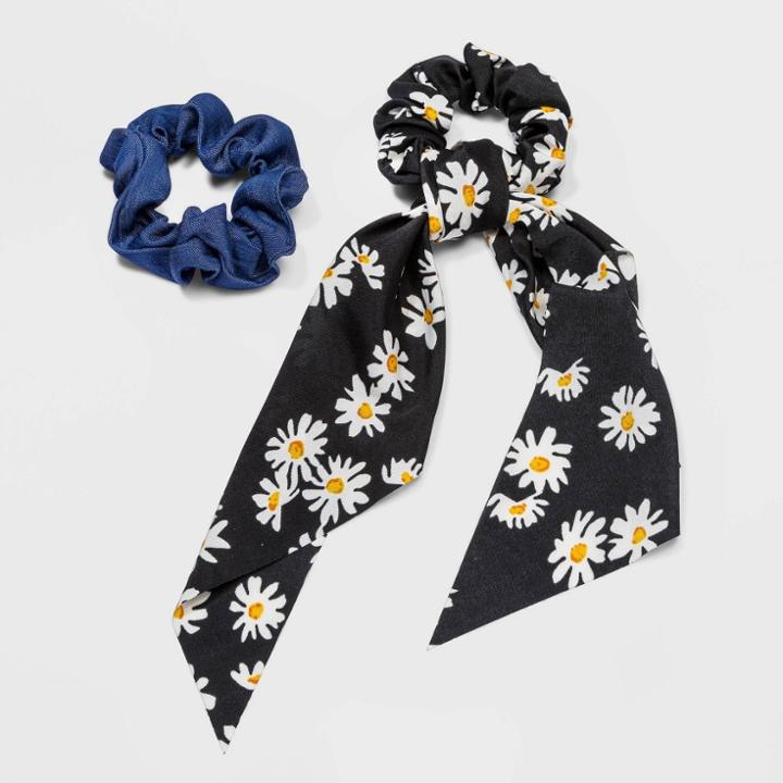 Girls' 2pk Daisy Print Hair Elastic - Art Class Black