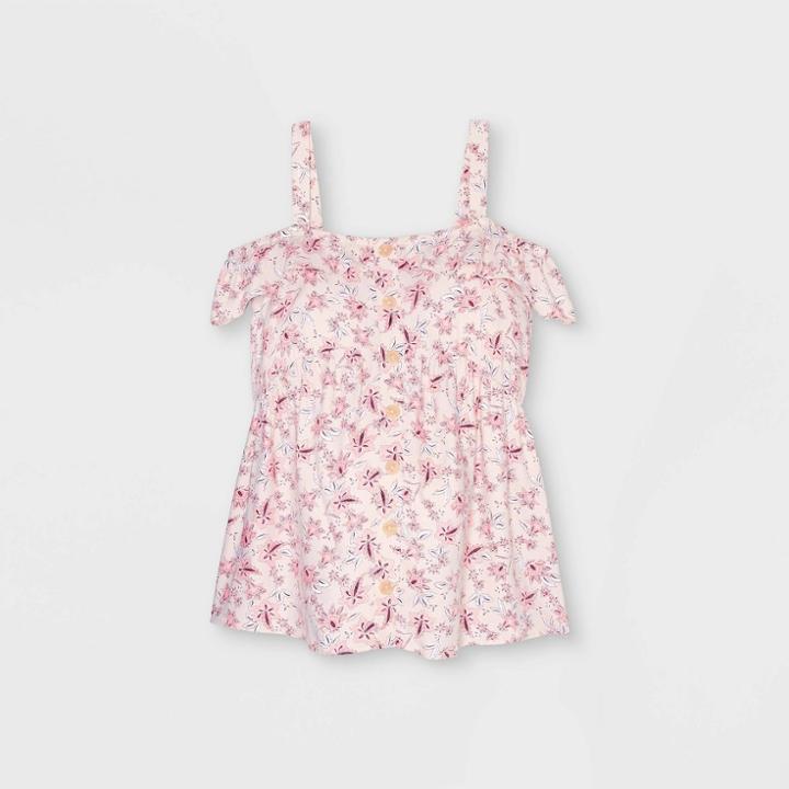 Sleeveless Cold Shoulder Button-front Woven Maternity Blouse - Isabel Maternity By Ingrid & Isabel Pink/cream Floral Print