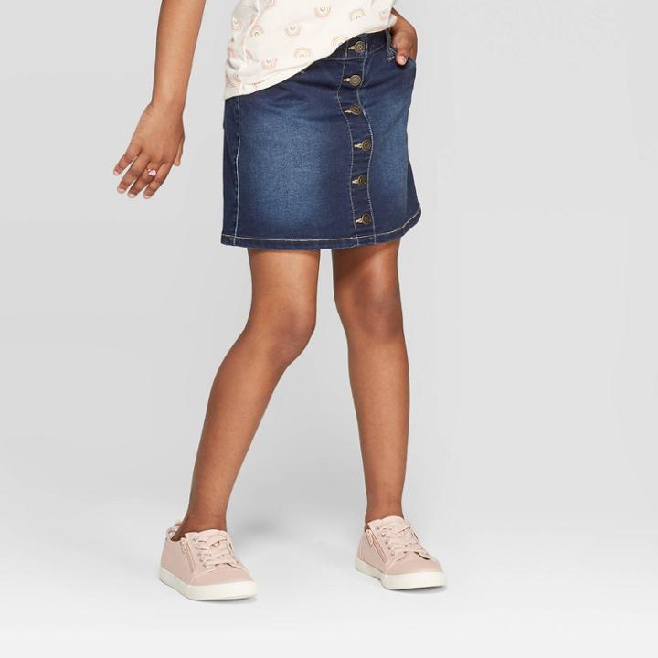 Girls' Button Front Jean Skirt - Cat & Jack Dark Wash