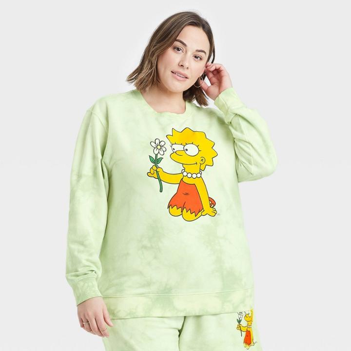 The Simpsons Women's Lisa Simpson Plus Size Graphic Sweatshirt - Green