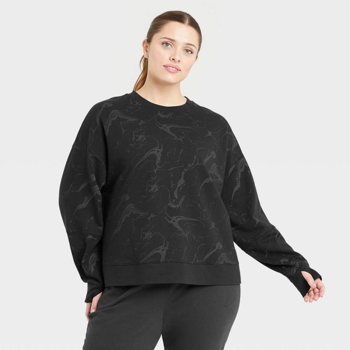 Women's Plus Size French Terry Crewneck Sweatshirt - All In Motion Black