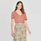 Women's Short Sleeve V-neck Sandwash T-shirt - A New Day Fiery