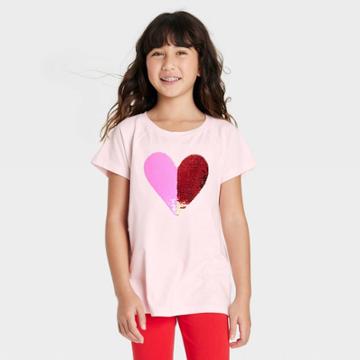 Girls' Short Sleeve Flip Sequin T-shirt - Cat & Jack Pink