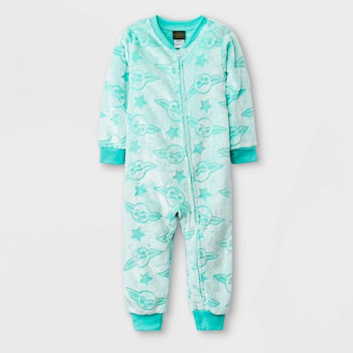 Baby Girls' Star Wars Baby Yoda Plush Fleece Union Suit - Blue