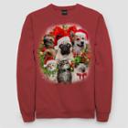 Fifth Sun Men's Dog And Cat Wreath Ugly Christmas Holiday Fleece Sweatshirt - Red