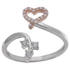 Target Women's Heart And Vine Ring With Clear Pave Cubic Zirconia In Sterling Silver - Clear/rose (size 8), Silver Pink Clear