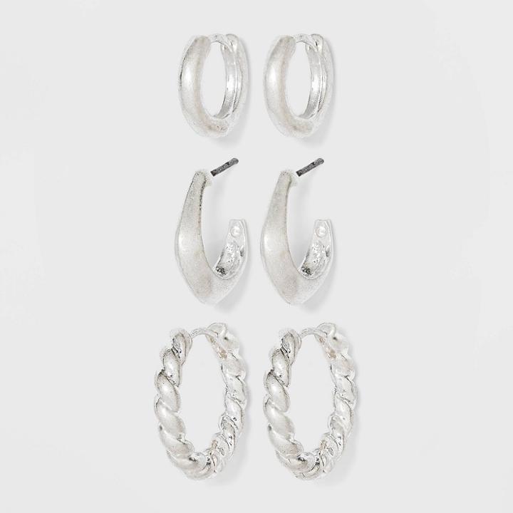 Hinged Twisted And Smooth Hoop Earrings - Universal Thread