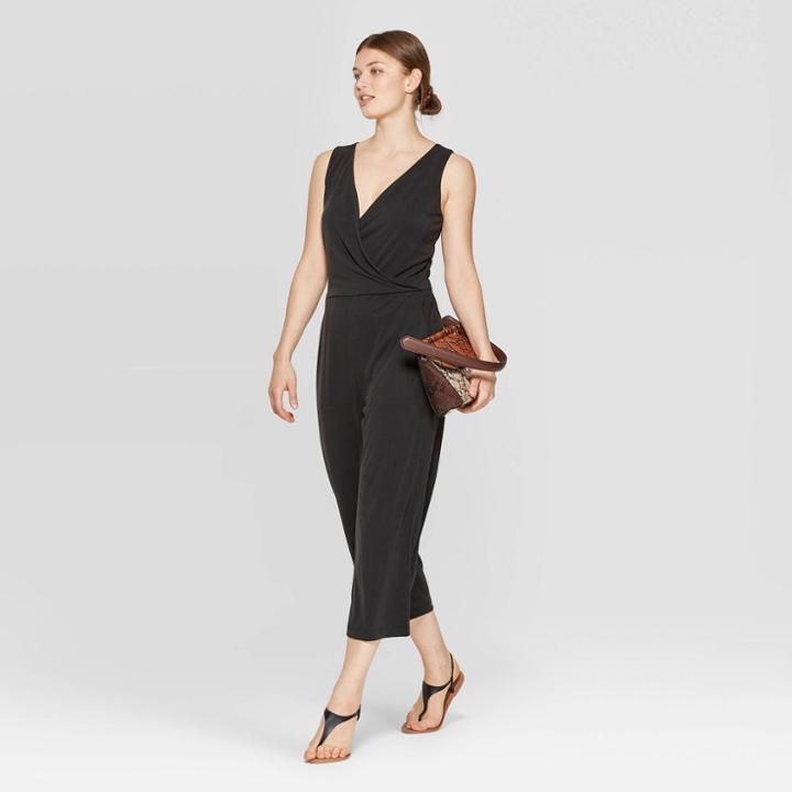 Target Women's Sleeveless Deep V-neck Sandwash Knit Jumpsuit - A New Day Black