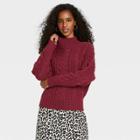 Women's Cable Turtleneck Pullover Sweater - A New Day Burgundy