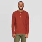 Men's Regular Fit Long Sleeve Textured Henley Shirt - Goodfellow & Co Rosewood Brown