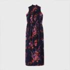 Women's Floral Print Sleeveless Smocked Trapeze Dress - A New Day Navy