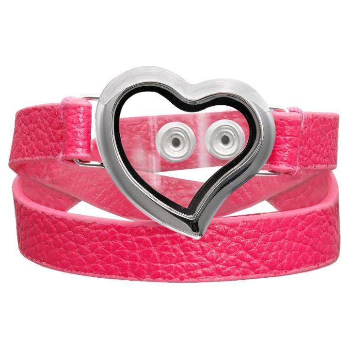 Women's Treasure Lockets Wrap Bracelet With Polished Heart Locket - Fuchsia