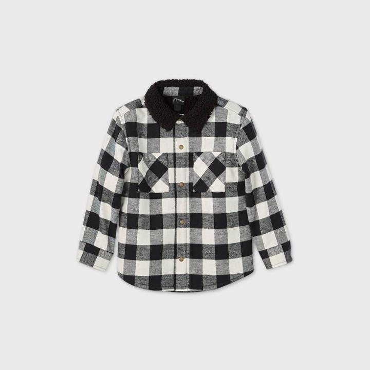 Toddler Boys' Sherpa Collar Buffalo Check Button-down Shirt - Art Class Black