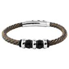 Men's West Coast Jewelry Stainless Steel Brown Leather Braided And Beaded Bracelet