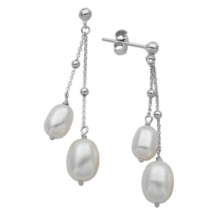 Prime Art & Jewel Sterling Silver Genuine White Pearl Drop Earrings, Girl's