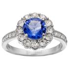 Target Flower Design Ring With Crystals From Swarovski In Fine Silver Plate - Blue/gray (size 7), Blue Gray Clear