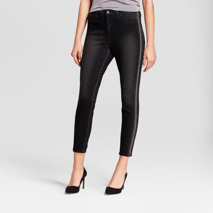 Women's Jeans High Rise Jeggings Beaded Tuxedo Stripe - Mossimo Black