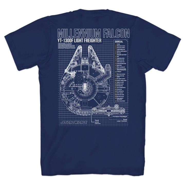 Petitemen's Star Wars Milennium Falcon Blueprint Short Sleeve Graphic T-shirt - Navy