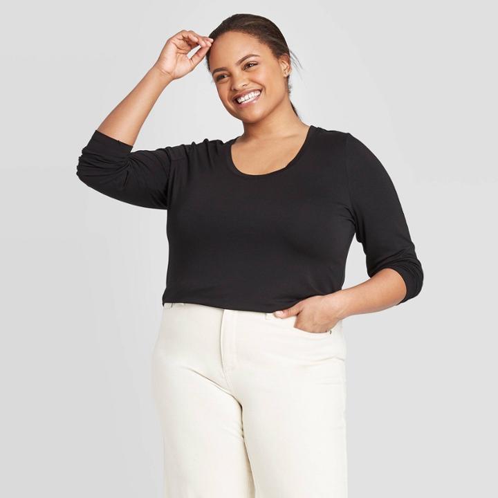 Women's Plus Size Long Sleeve T-shirt - Ava & Viv Black 2x, Women's,