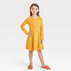 Girls' Printed Long Sleeve 100% Cotton Knit Dress - Cat & Jack Mustard Yellow