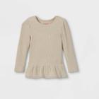 Toddler Girls' Solid Cozy Waffle Long Sleeve T-shirt - Cat & Jack Oatmeal Heather 12m, Oatmeal Grey