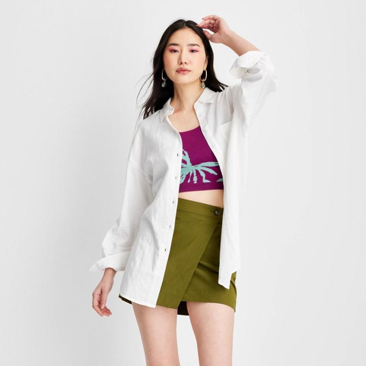 Women's Long Sleeve Oversized Linen Shirt - Future Collective With Gabriella Karefa-johnson White Xxs