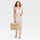 Women's Sleeveless Tie Shoulder Jumpsuit - A New Day Cream Striped M, Ivory