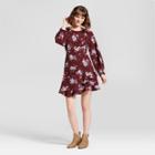 Eclair Women's Floral Ruffle A-line Dress - Clair Burgundy