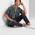 Men's Short Sleeve Button-down Shirt - Original Use Charcoal Gray/floral Print