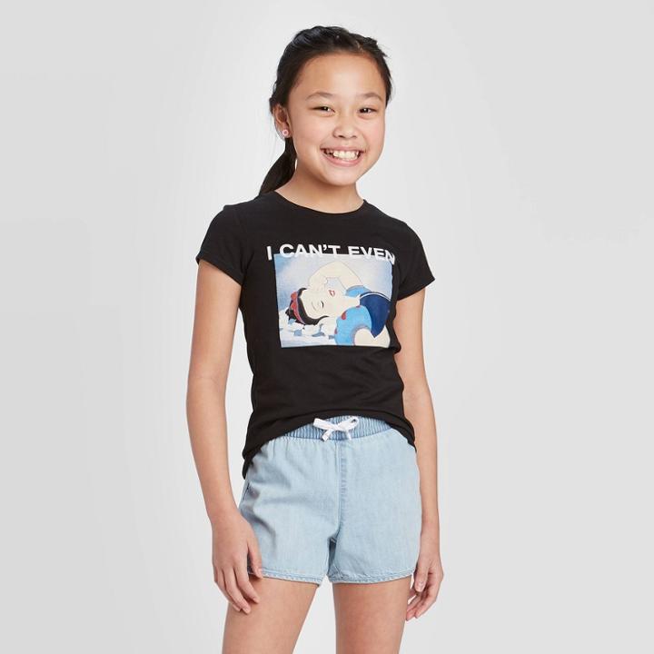 Petitegirls' Short Sleeve Disney Princess Snow White 'i Can't Even' T-shirt - Black