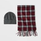 Men's Holiday Plaid Scarf + Beanie Set - Goodfellow & Co Gray/burgundy One Size, Men's, Red/gray