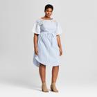 Women's Plus Size Striped Embroidered Shirtdress - Ava & Viv Blue/white
