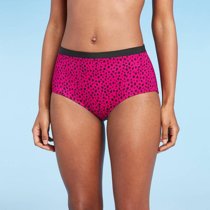 Women's High Waist Brief Bikini Bottom - All In Motion Cranberry Dot