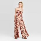 Women's Floral Print Sleeveless V-neck Tie Front Jumpsuit - Xhilaration Blush Pink