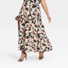 Women's Plus Size Floral Print Wrap Maxi Skirt - Who What Wear Black