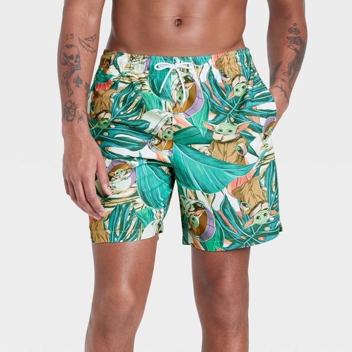 Men's Star Wars: The Mandalorian Tropical Baby Yoda Swim Trunk -