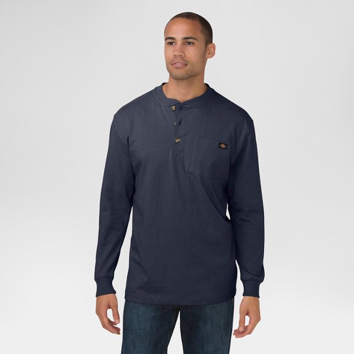 Dickies Men's Big & Tall Cotton Heavyweight Long Sleeve Pocket Henley Shirt- Dark Navy Xl Tall,