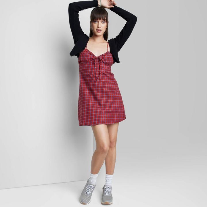 Women's Sleeveless Fit & Flare Woven Dress - Wild Fable Red Plaid