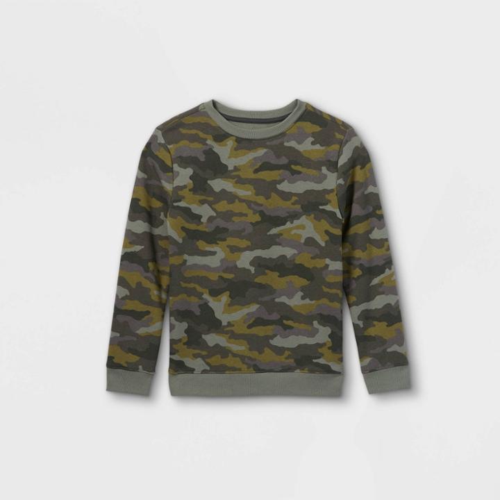 Boys' Camo Print Pullover Fleece Sweatshirt - Cat & Jack Gray/green