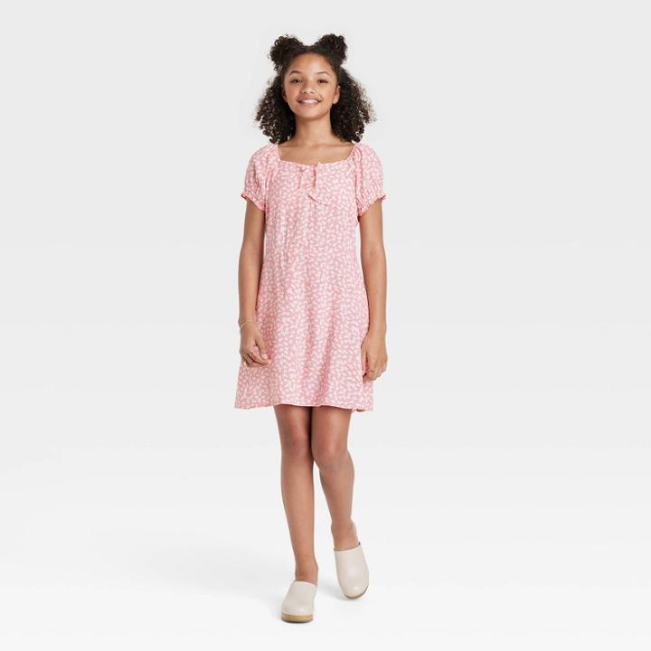Girls' Puff Sleeve Dress - Art Class Light Pink Floral