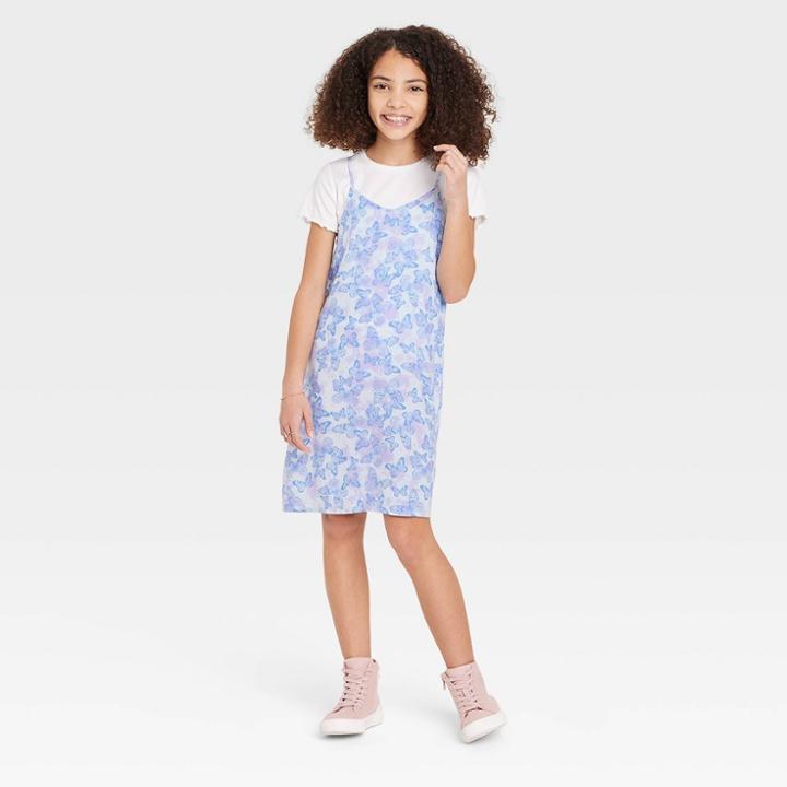 Girls' 2 For 1 Dress - Art Class Blue Butterfly