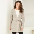 Women's Heathered Belted Open-front Cardigan - A New Day Cream