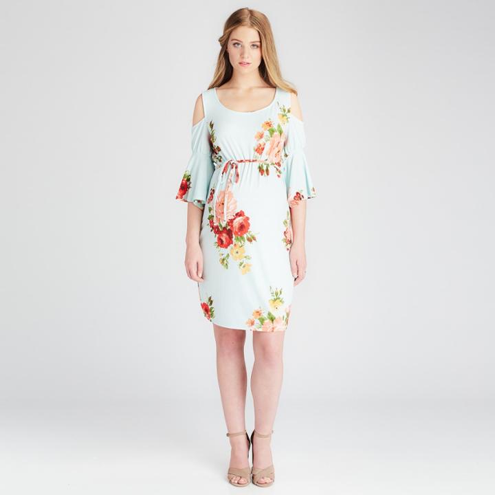 Maternity Floral Print Cold Shoulder Shift Dress - Expected By Lilac Sky Blue L, Infant Girl's