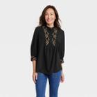 Women's Bishop 3/4 Sleeve Embroidered Blouse - Knox Rose Black